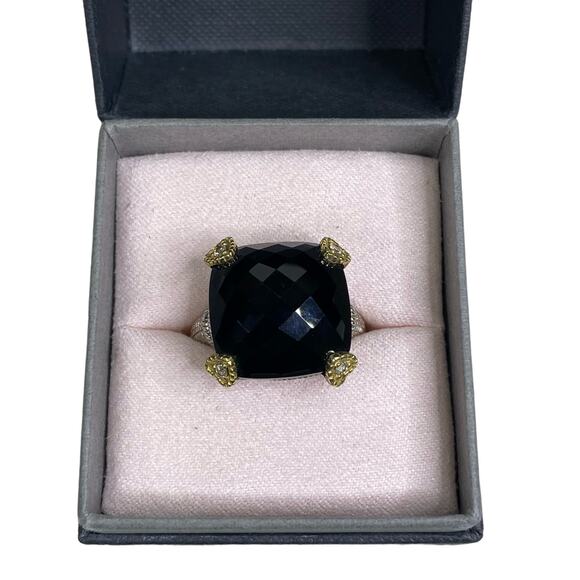 Judith Ripka 925 Sterling Silver 18K Gold Black Onyx Monaco Ring Size 6.25/6.5